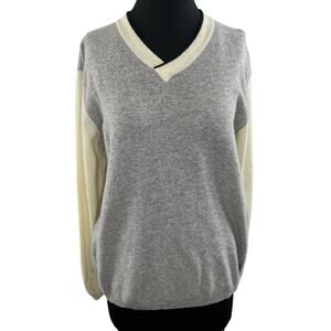 VTG VERSACE CLASSIC Stretch Wool Gray & Cream Colorblock VNeck Light Sweater M L